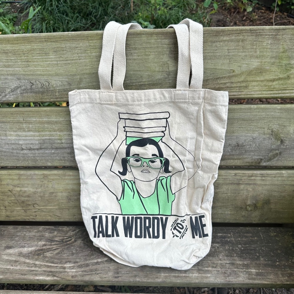 LoveLit Talk Wordy To Me Gusseted Canvas Tote Cream Bag Made in USA Book‎ Lover